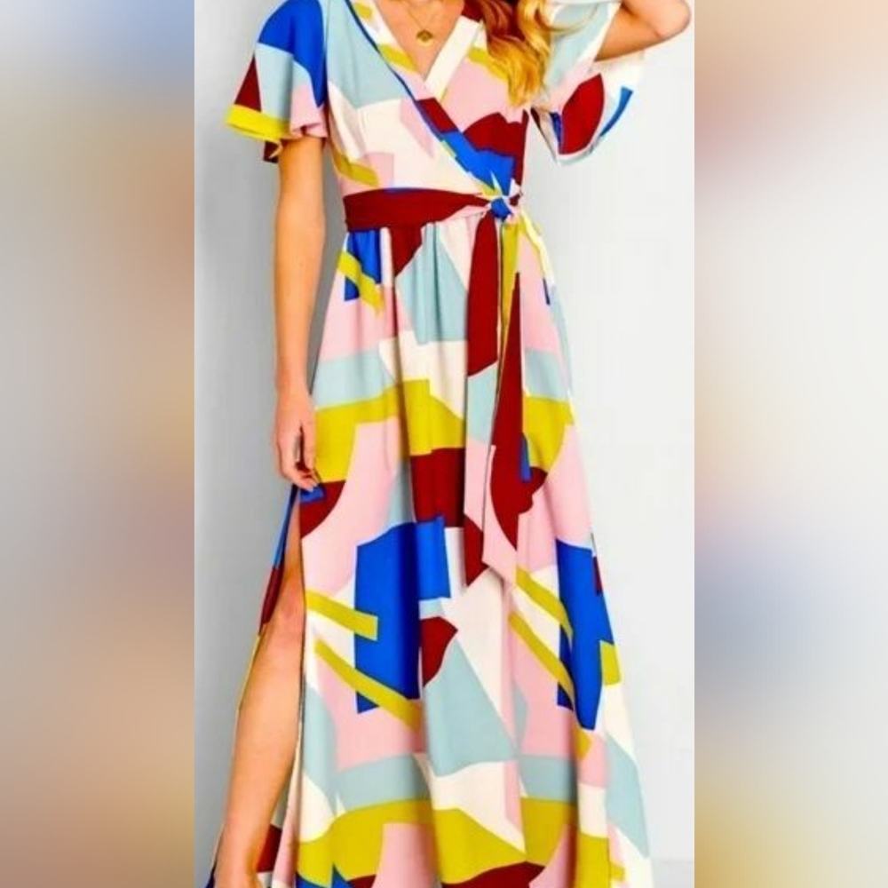 🌼B2G1🌼 MODCLOTH Your Time To Shine Geometric Print Color Block Maxi Dress NWOT